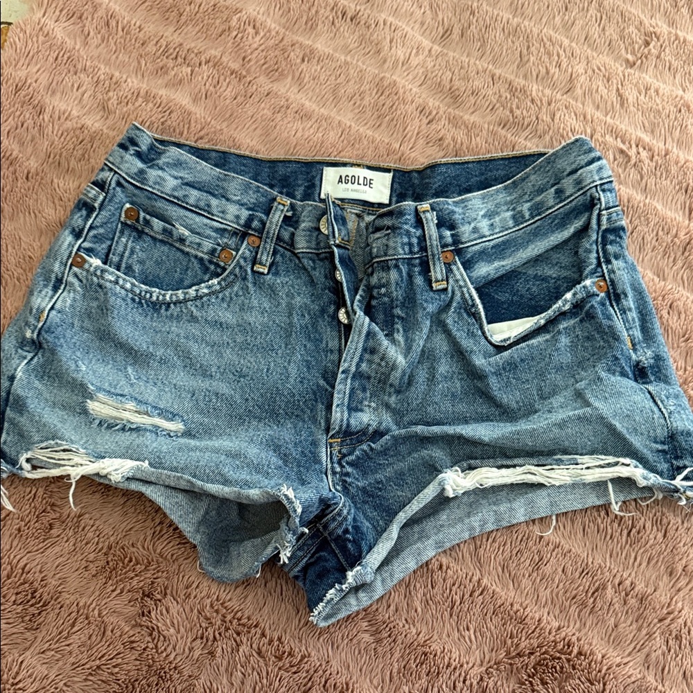 Agolde Distressed Blue Jean Shorts